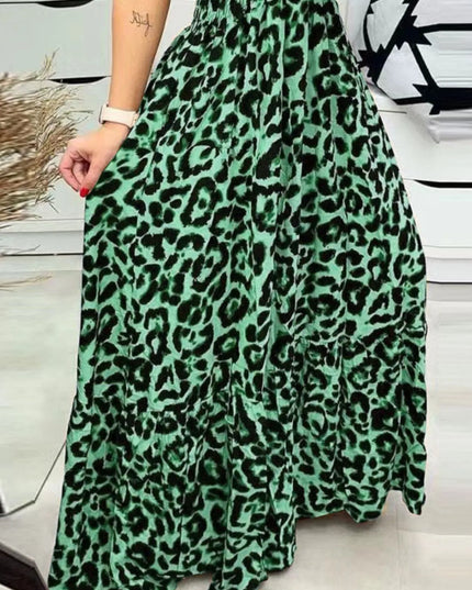 Full Size Leopard Print Spaghetti Strap Maxi Dress Plus Size 