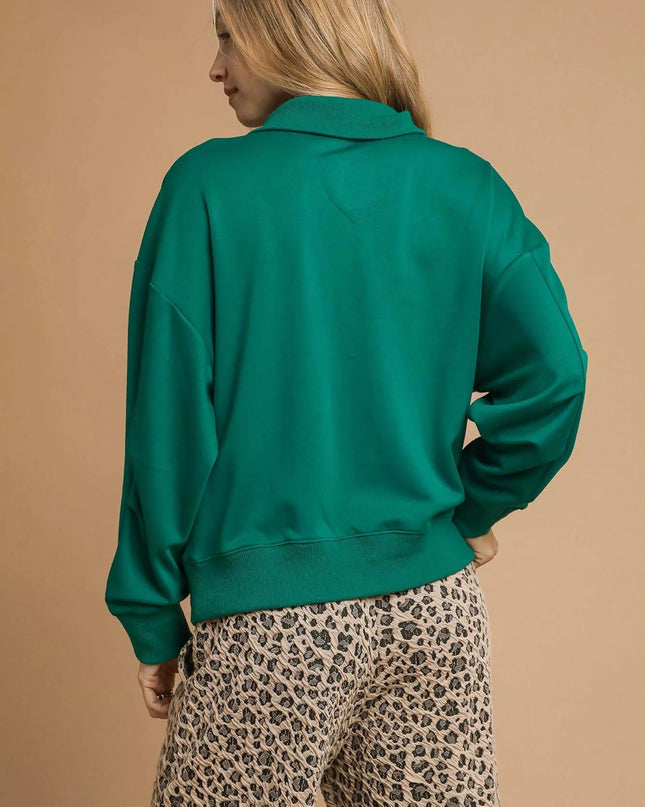Umgee Half Zip Drop Shoulder Sweatshirt