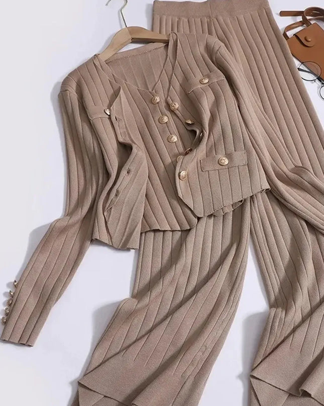 V-Neck Tank, Cardigan and Pants Three-Piece Sweater Set