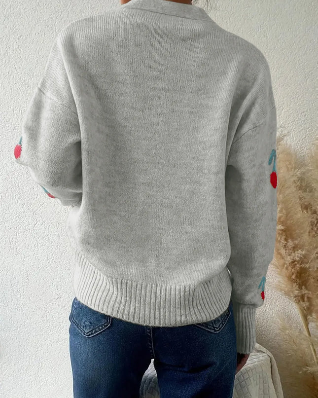 Cherry Button-Up Knit Cardigan