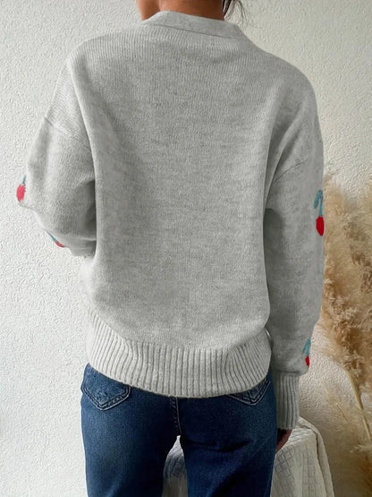 Cherry Button-Up Knit Cardigan