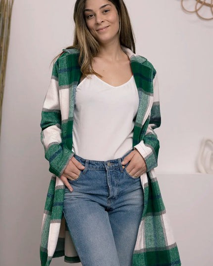 Double Take Full Size Plaid Button Up Lapel Collar Coat