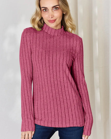 Basic Bae Full Size Ribbed Mock Neck Long Sleeve T-Shirt