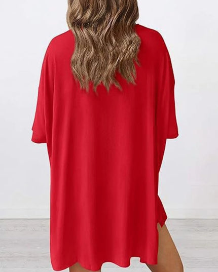 Full Size Oversized Slit Round Neck Top and Shorts Lounge Set Plus Size 