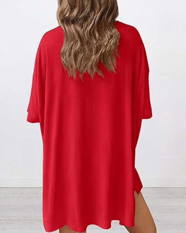 Full Size Oversized Slit Round Neck Top and Shorts Lounge Set Plus Size 