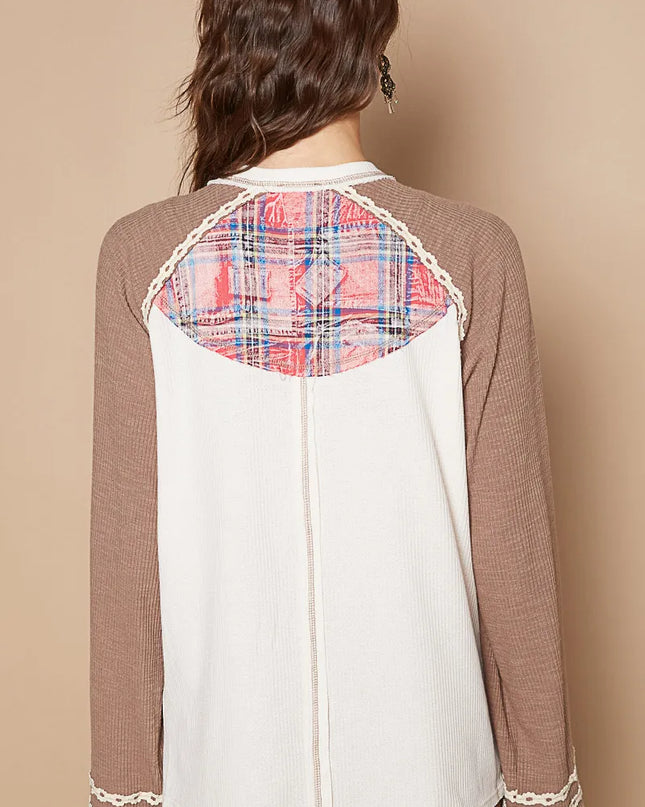 POL Plaid Number 06 Raglan Sleeve T-Shirt