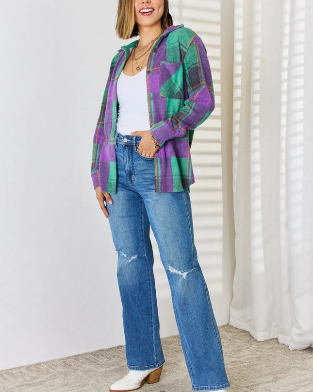 Zenana Plaid Button Up Long Sleeve Shacket