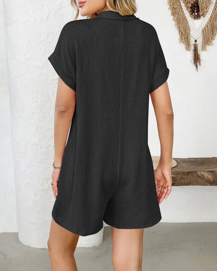Button Detail Collared Neck Short Sleeve Romper