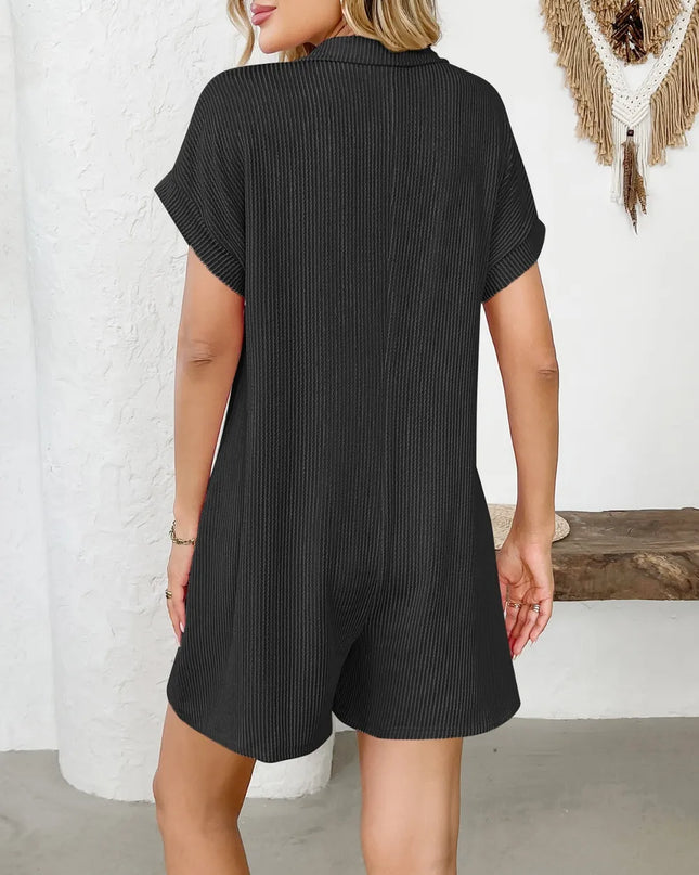 Button Detail Collared Neck Short Sleeve Romper