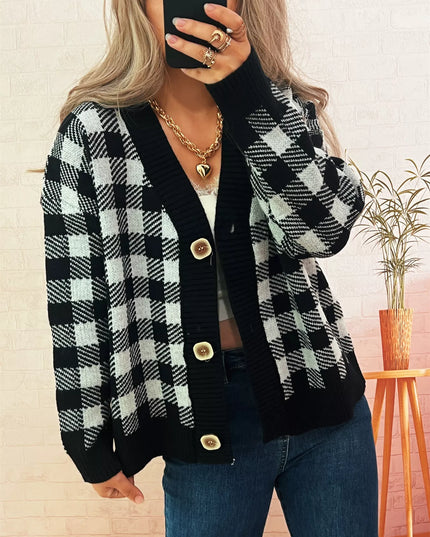 Plaid Button-Down Cardigan
