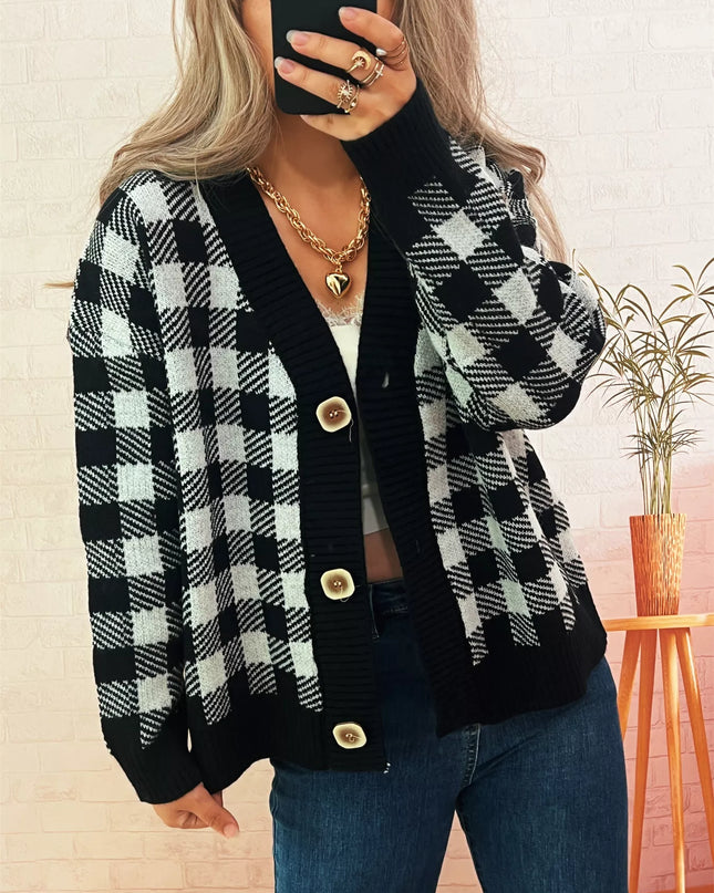 Plaid Button-Down Cardigan
