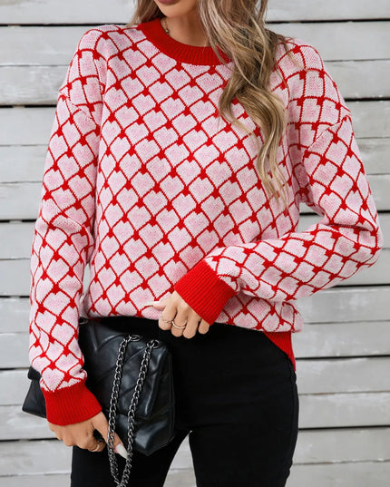 Angel Wings Contrast Round Neck Dropped Shoulder Sweater Deep Red