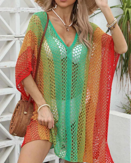 Rainbow Gradient Crochet Beach Cover Up