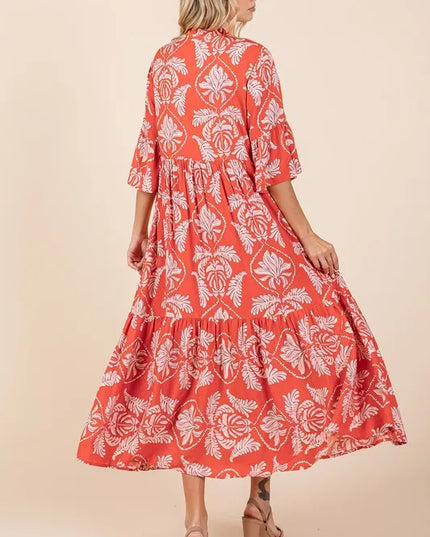 Mittoshop Abstract Leaf Print Tiered Ruffle Dress
