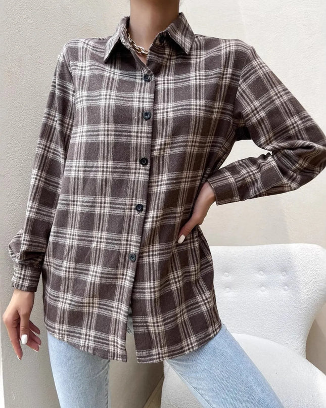 Oversized Plaid Button-Up Shirt