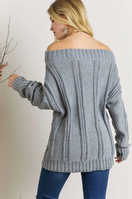 ADORA Cable Knit Off Shoulder Sweater