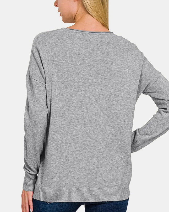 Zenana Front Seam Round Neck Sweater