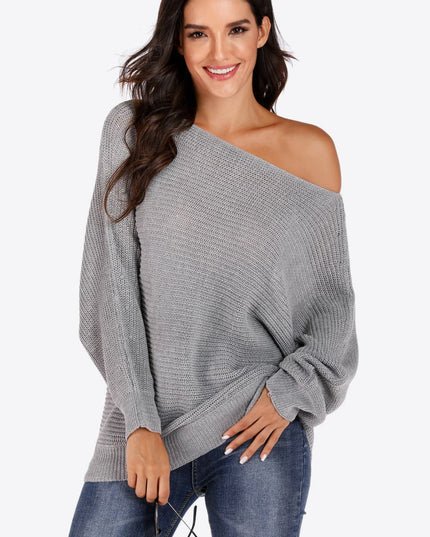 One Shoulder Dolman Sleeve Sweater Light Gray