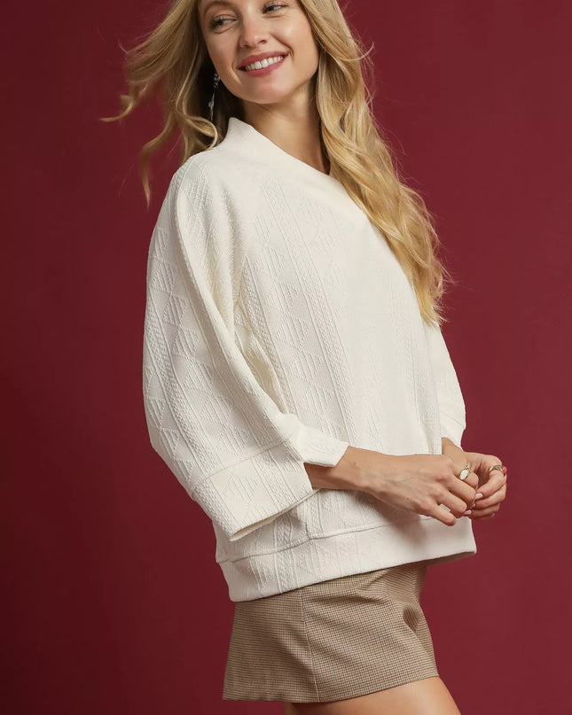 Umgee Textured Knit V-Neck Top
