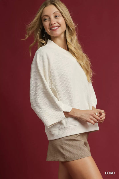 Umgee Textured Knit V-Neck Top