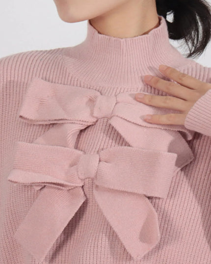 Bow Front Turtleneck Long Sleeve Sweater