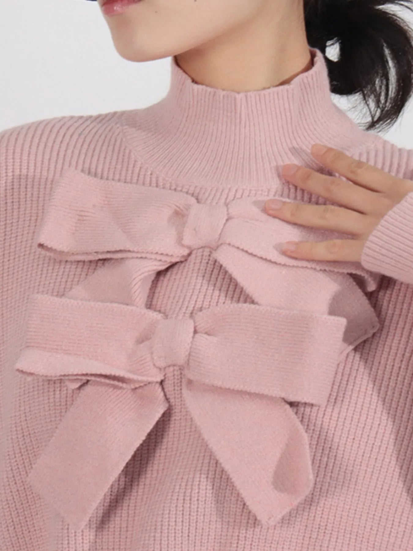 Bow Front Turtleneck Long Sleeve Sweater