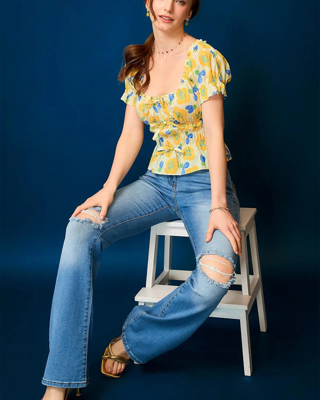 Umgee Floral Smocked Peplum Blouse