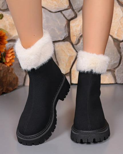 Faux Fur Trim Suede Platform Boots