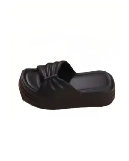 Open Toe Platform Slippers Black