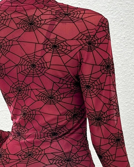 Spider Web Print Long Sleeve Blouse