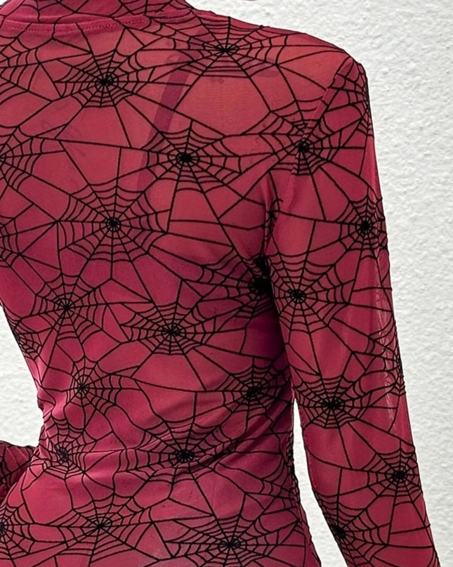 Spider Web Print Long Sleeve Blouse