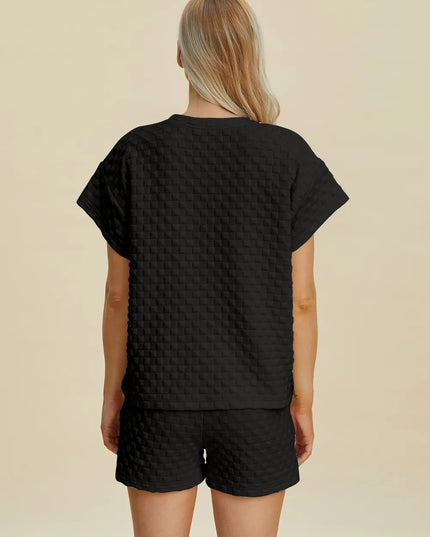 Double Take Full Size Texture T-Shirt and Shorts Set