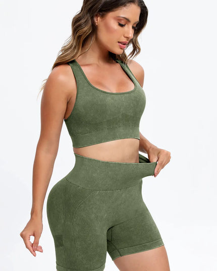 3 Piece Washed Square Neck Wide Strap Active Set 