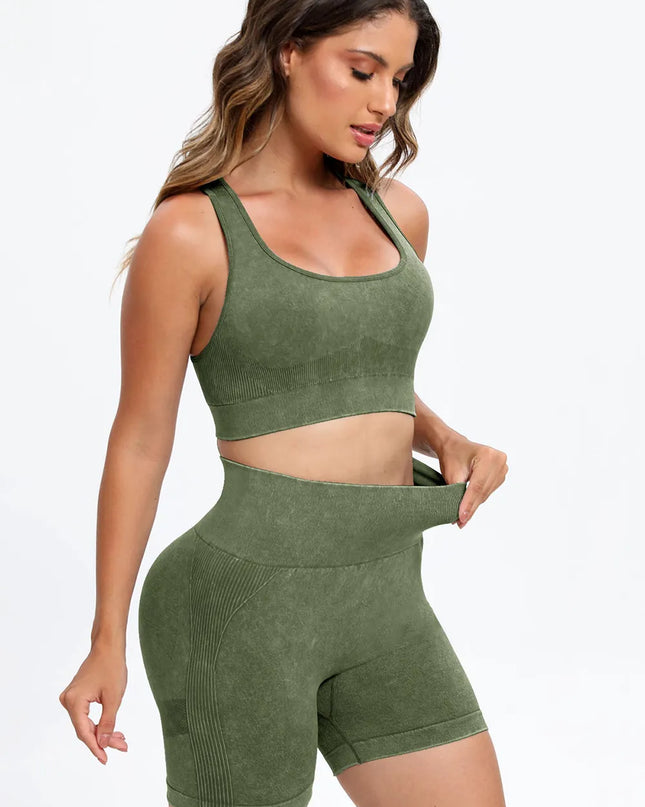 3 Piece Washed Square Neck Wide Strap Active Set 