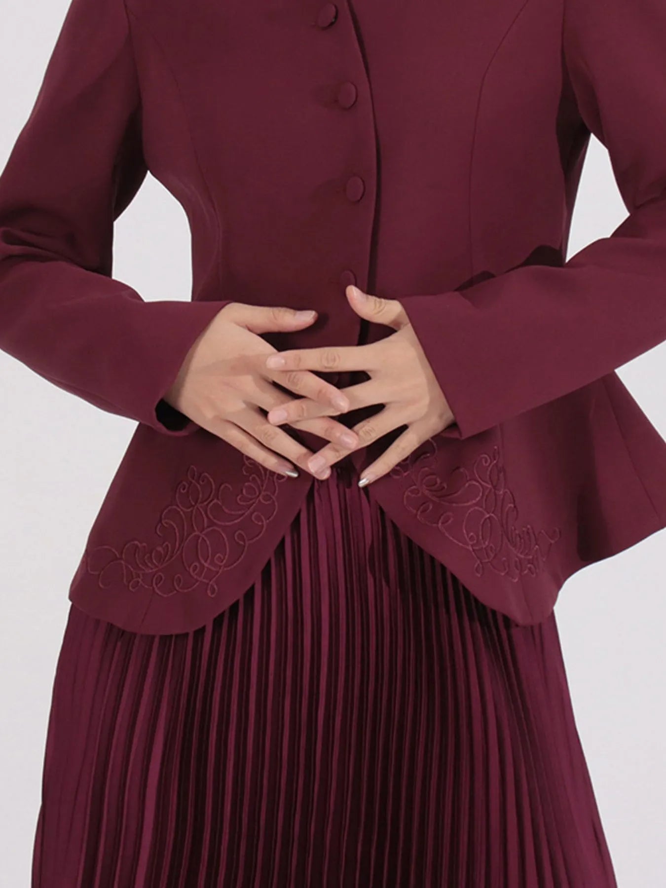 Button Up Long Sleeve Top and Pleated Skirt Set
