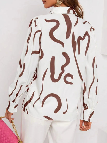Abstract Print Long Sleeve Collared Shirt
