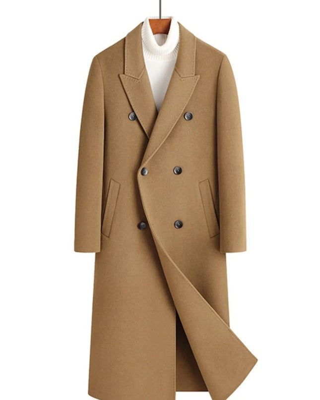 Men's Plus Size Double-Breasted Long Wool Coat Camel