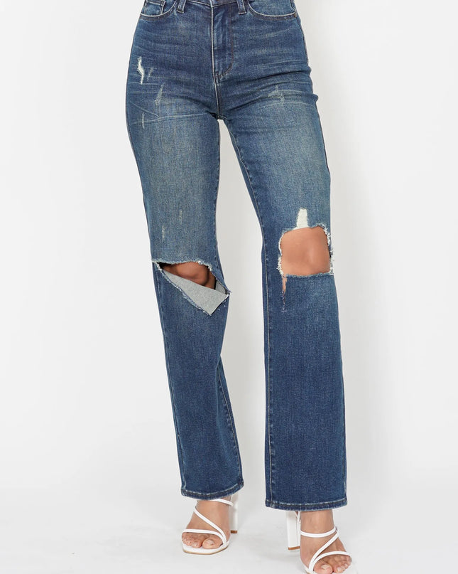 Judy Blue Full Size Hw Ripped Knee Dad Jeans Plus Size