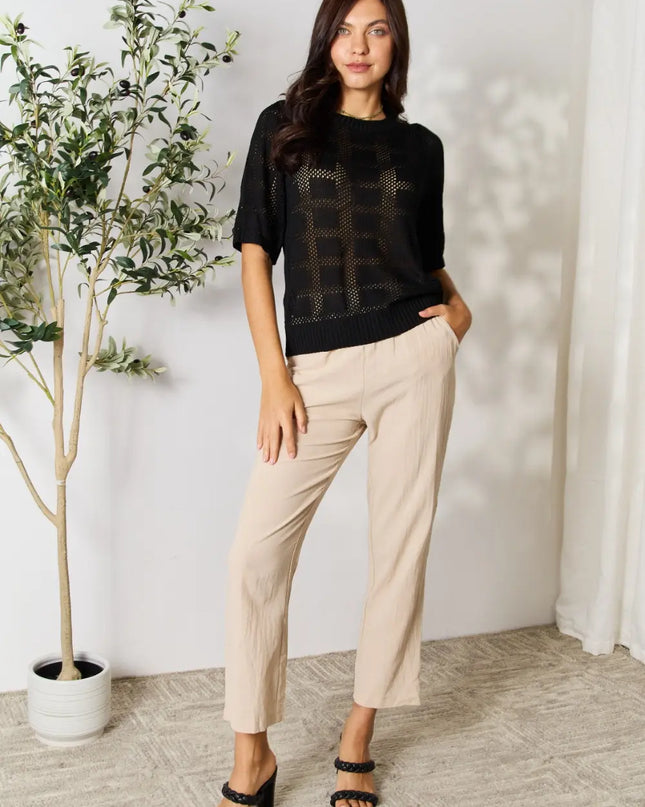 Mandy Ribbed Trim Round Neck Knit Top