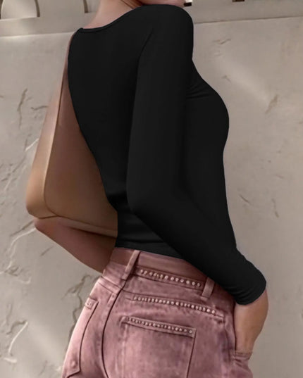 Long Sleeve Scoop Neck Fitted T-Shirt