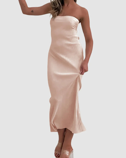 Lace-Up Back Tube Maxi Dress 