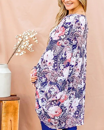 And The Why Floral Print Dolman Sleeve Kimono Cardigan