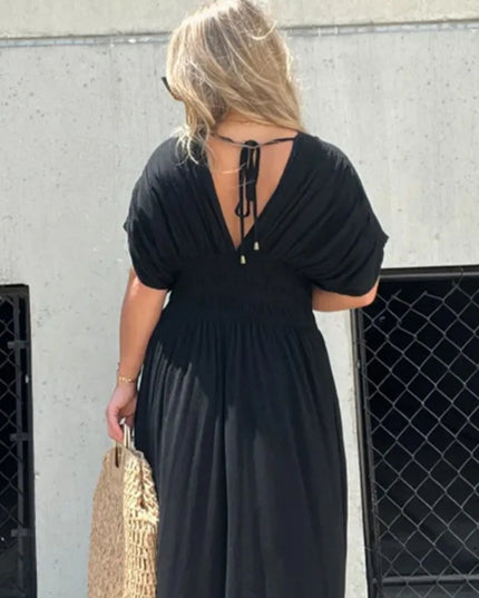 Full Size Deep V-Neck Maxi Dress with Side Slit Plus Size