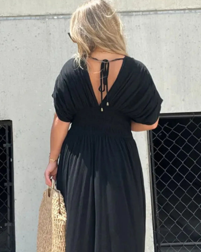 Full Size Deep V-Neck Maxi Dress with Side Slit Plus Size