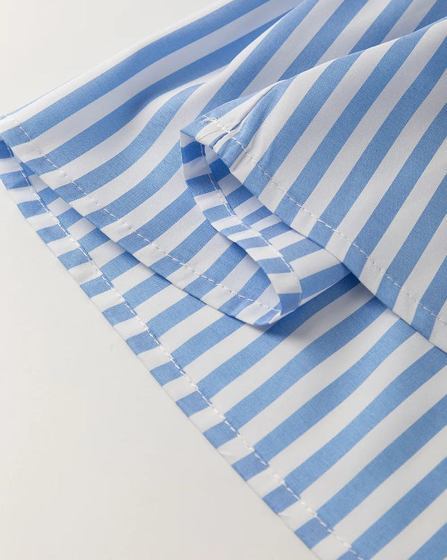 Striped Notched 3/4 Sleeve Blouse