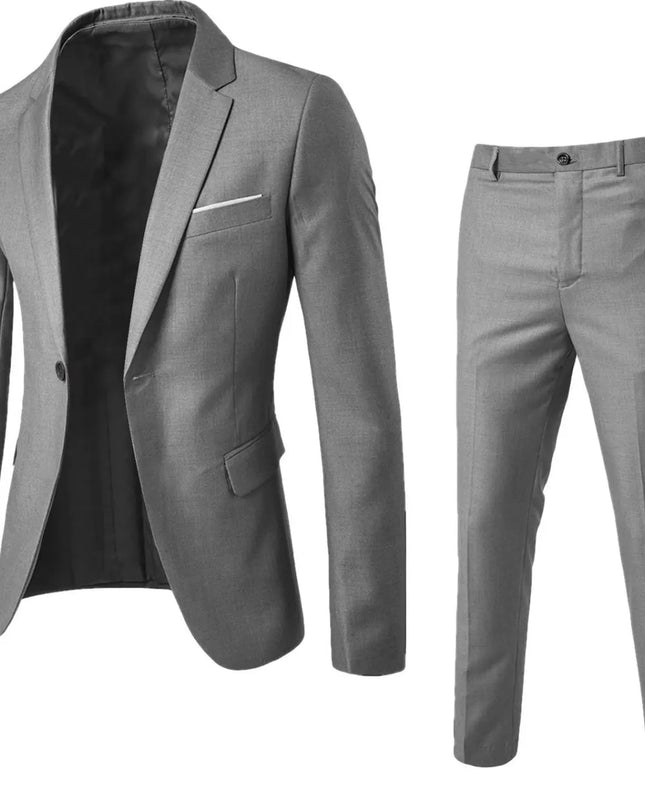 Men's Full Size Slim Fit One Button Top and Pants Two-Piece Blazer Set Plus Size Gray