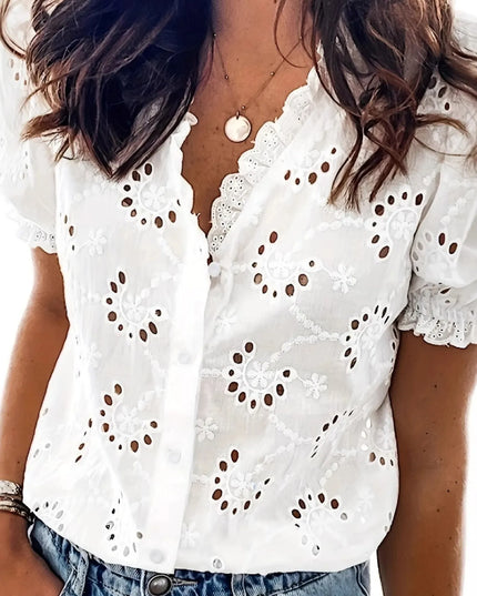 Eyelet Embroidered Short Sleeve Shirt White