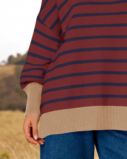 Striped Round Neck Long Sleeve Sweater