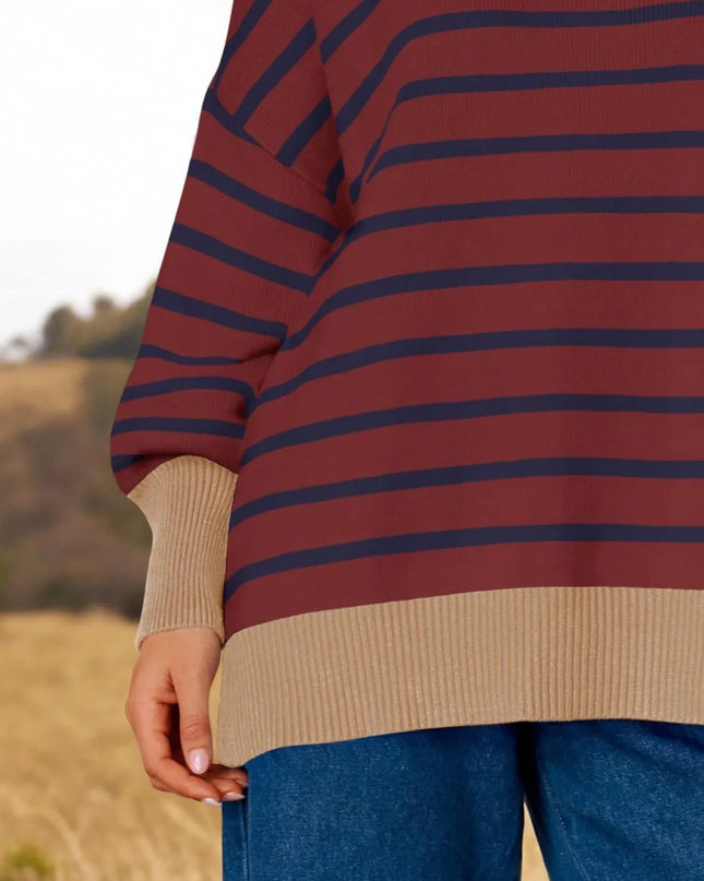 Striped Round Neck Long Sleeve Sweater
