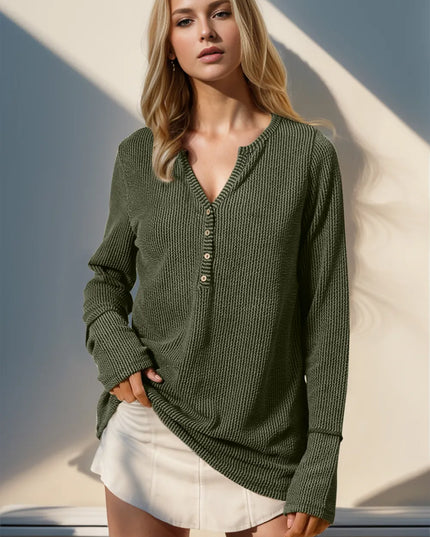 Double Take Full Size Notched Thumbhole Long Sleeve T-Shirt Moss